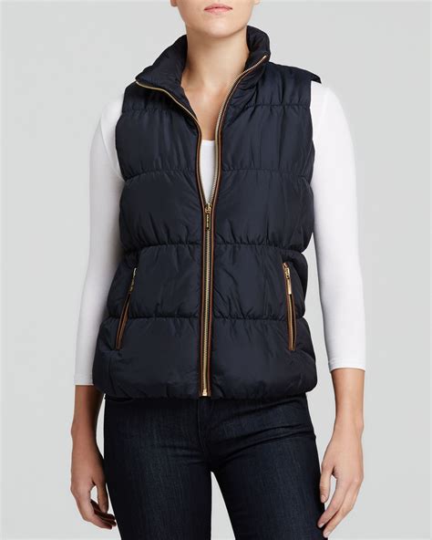 michael kors striped puffer vest|Michael Kors winter vest.